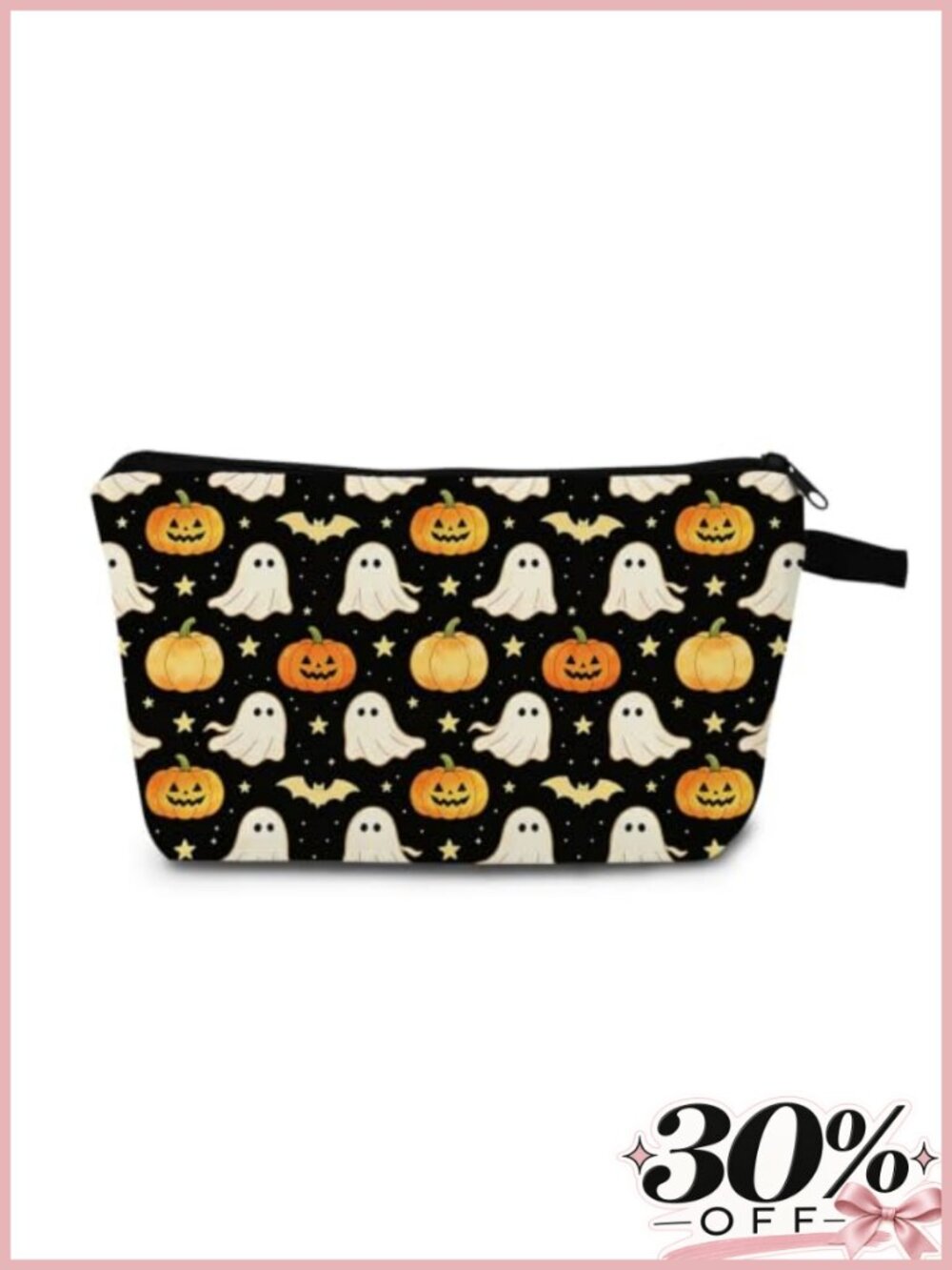 Ghost Pumpkin Bat Print Makeup Bag Toiletry Pouch Travel Cosmetics Organizer